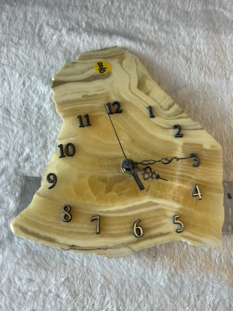 Vintage Natural Stone Clock EAgate Tan. Battery Works.