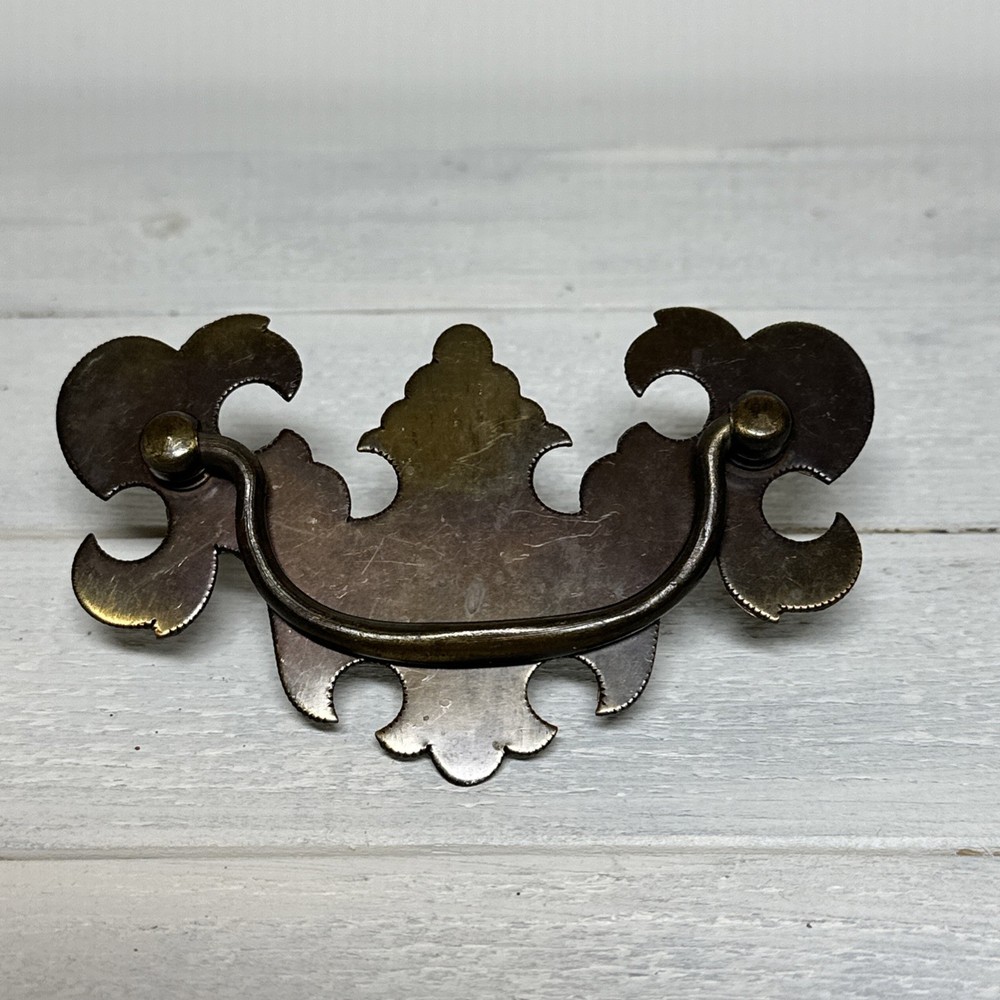 Flat Bat Drop Bail Pull Handle Solid Dark Aged Brass 3” Centers Vintage