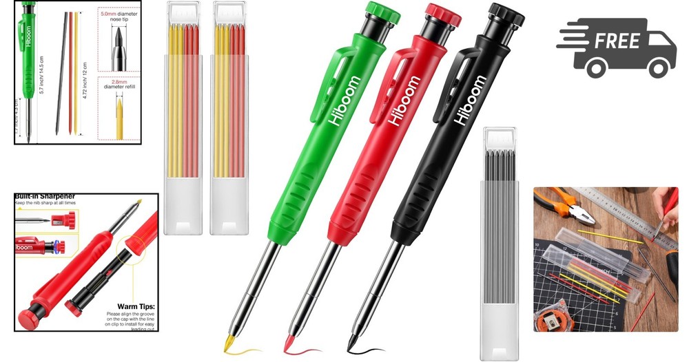 Carpenter Pencil Set with Refills Deep Hole Marking Tool Multi-Color