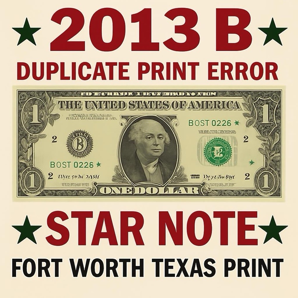 2013 B Duplicate  ⭐️ STAR NOTE & Over Ink Double ERRORS Serial Number B05984865*