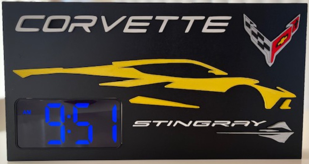 Customized Corvette C8 Clock: Laser-Cut, 3D For Garage, Man Cave, or Office
