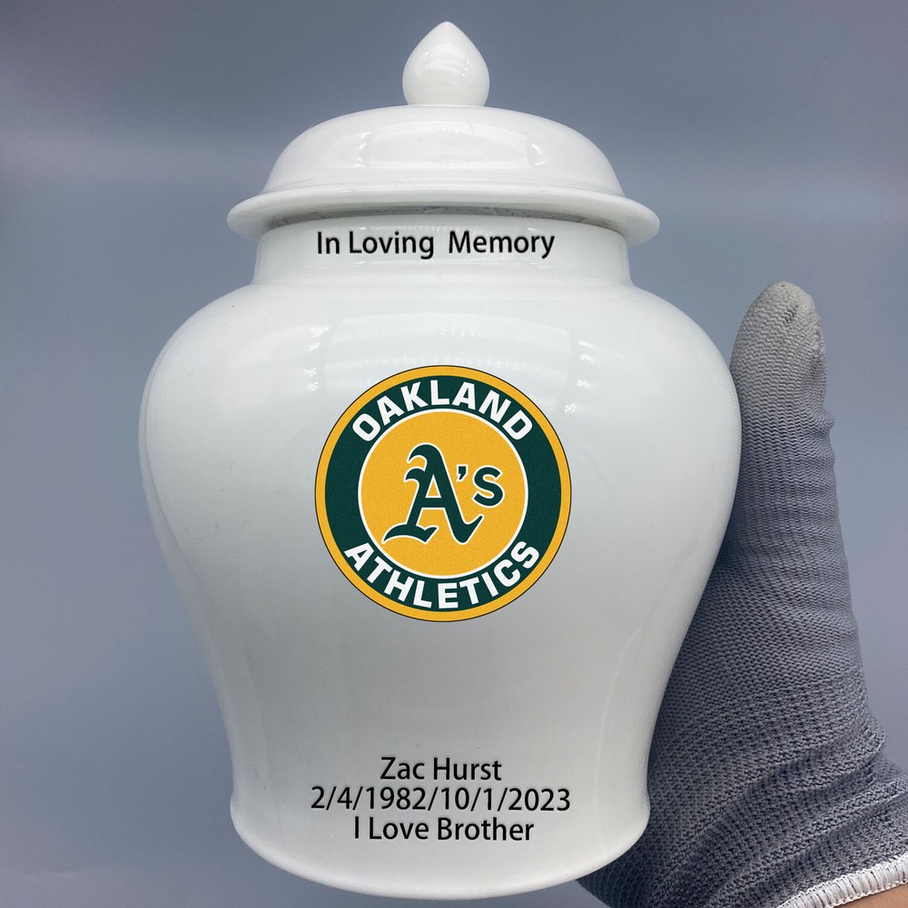 Ceramic Medium Urn for Oakland Athletics Baseball Theme, Custom Text