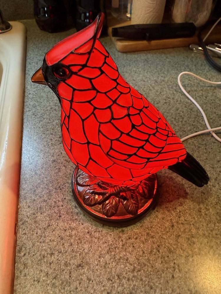 Red Cardinal Plastic LED Night Light W/Colorful Glow USB Powered Push Button