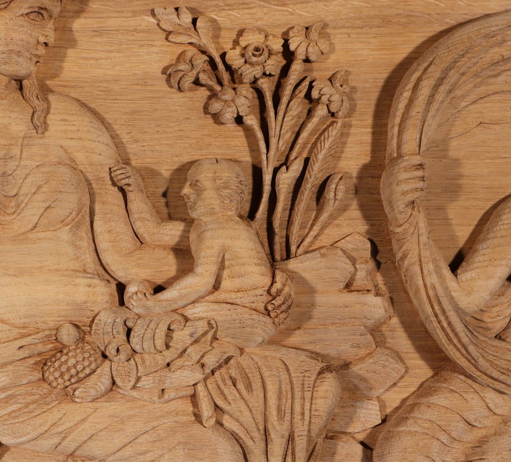 Large Vintage Highly Carved Panel Solid Oak After "The Tellus Panel" in Rome