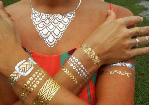 5 Sheets Flash Disposable Temporary Adhesive Tattoo Gold 21teile Neck Chain Ring