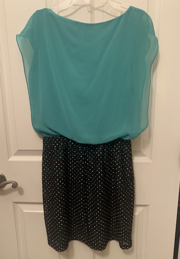 Speechless Juniors Size Medium Teal Polka Dot Dress