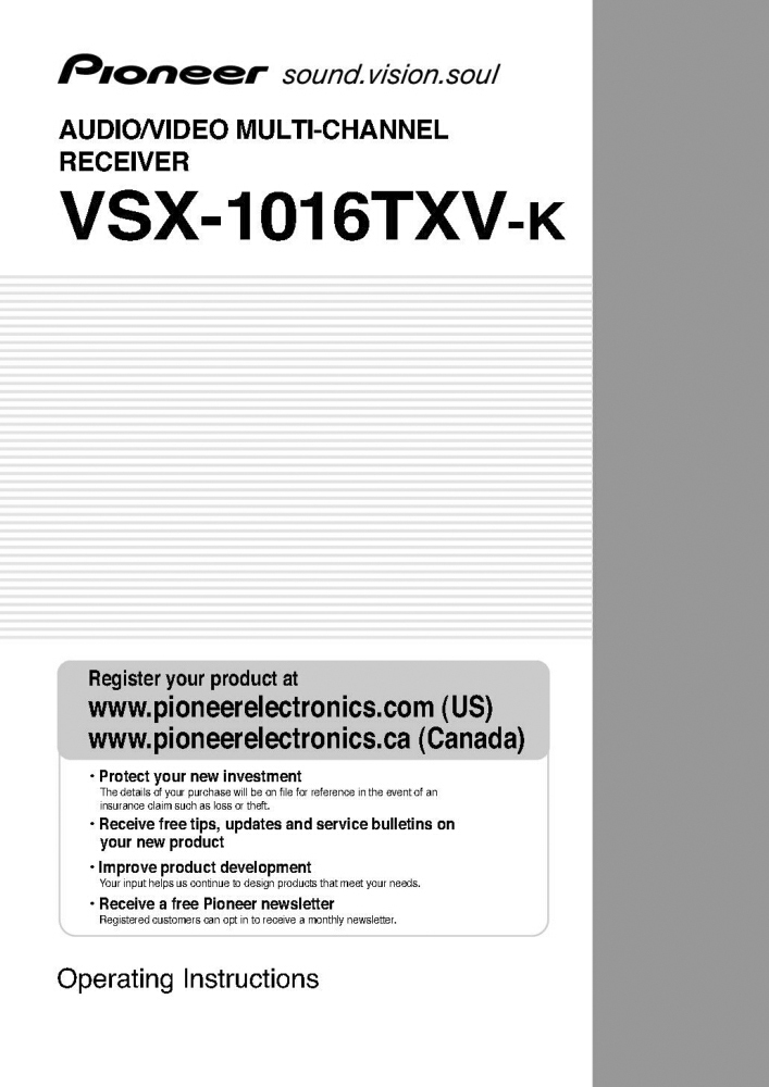 Pioneer VSX-1016TXV Receiver Owners Manual
