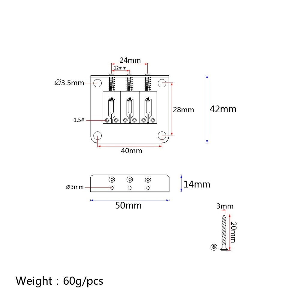 Adjustable 3 String Guitar Bridge for Cigar Box Electric Guitar Replacement