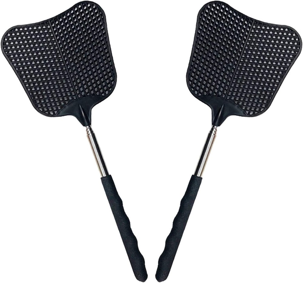 Durable Plastic Fly Swatters with Stainless Steel Handle, 2 Pack