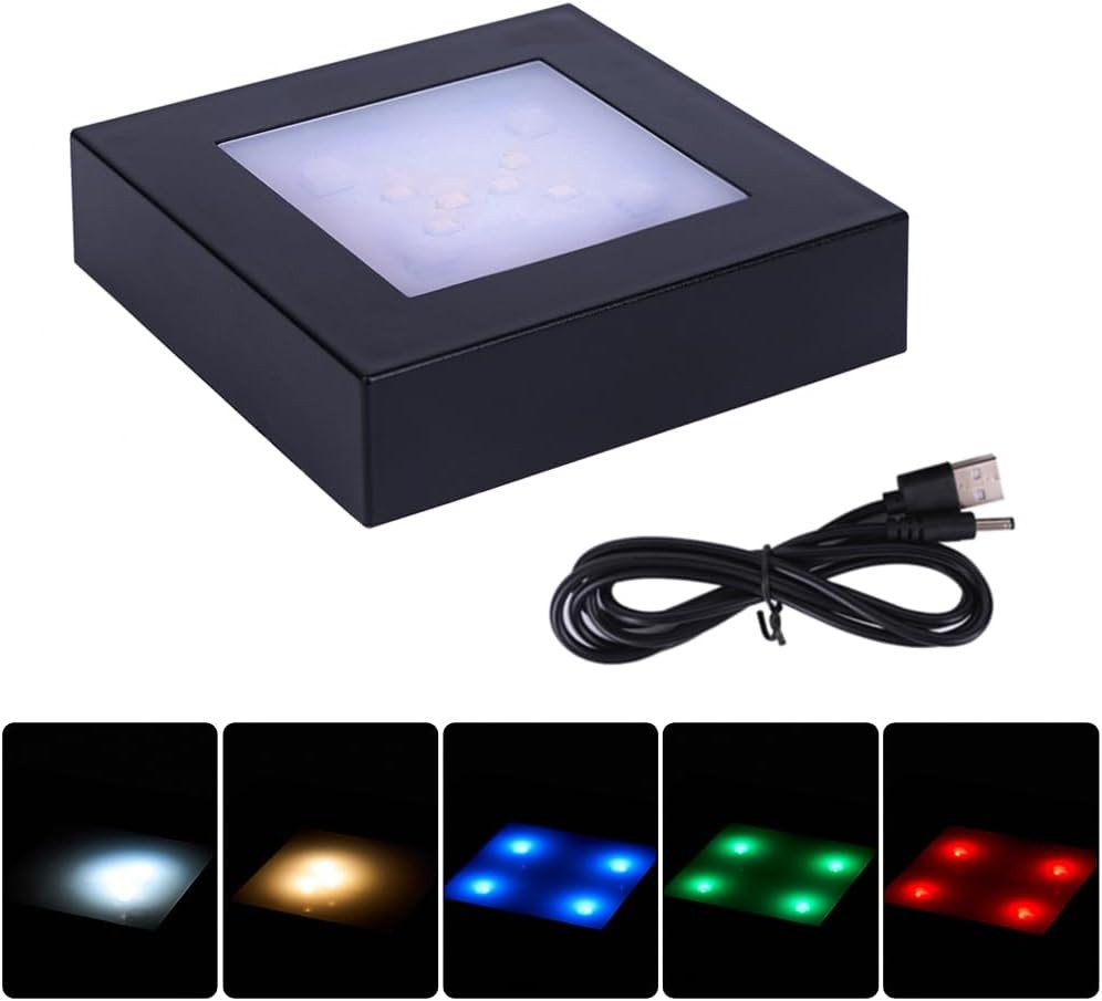 LED Multimodal Multicolor Light Stand Base - Black Square Display Base for 3D Cr