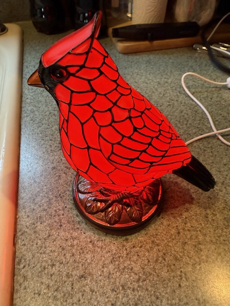 Red Cardinal Plastic LED Night Light W/Colorful Glow USB Powered Push Button