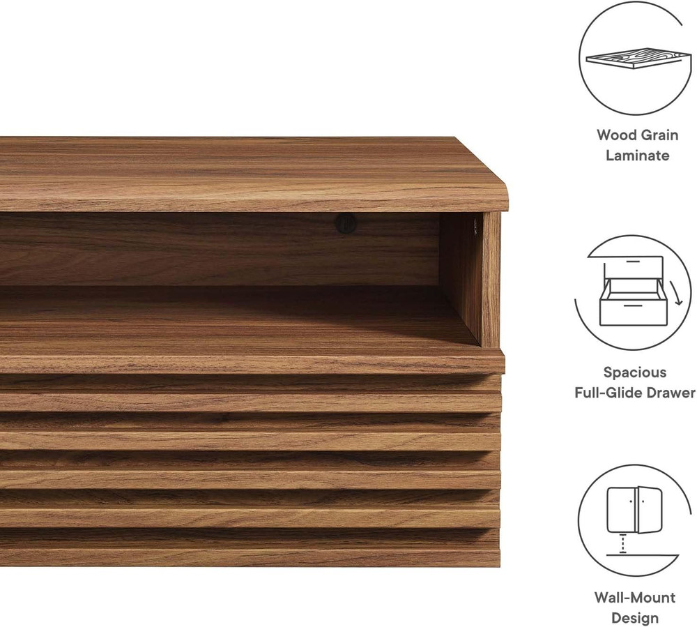 Render Mid-Century Modern, Wall-Mount Nightstand, Walnut