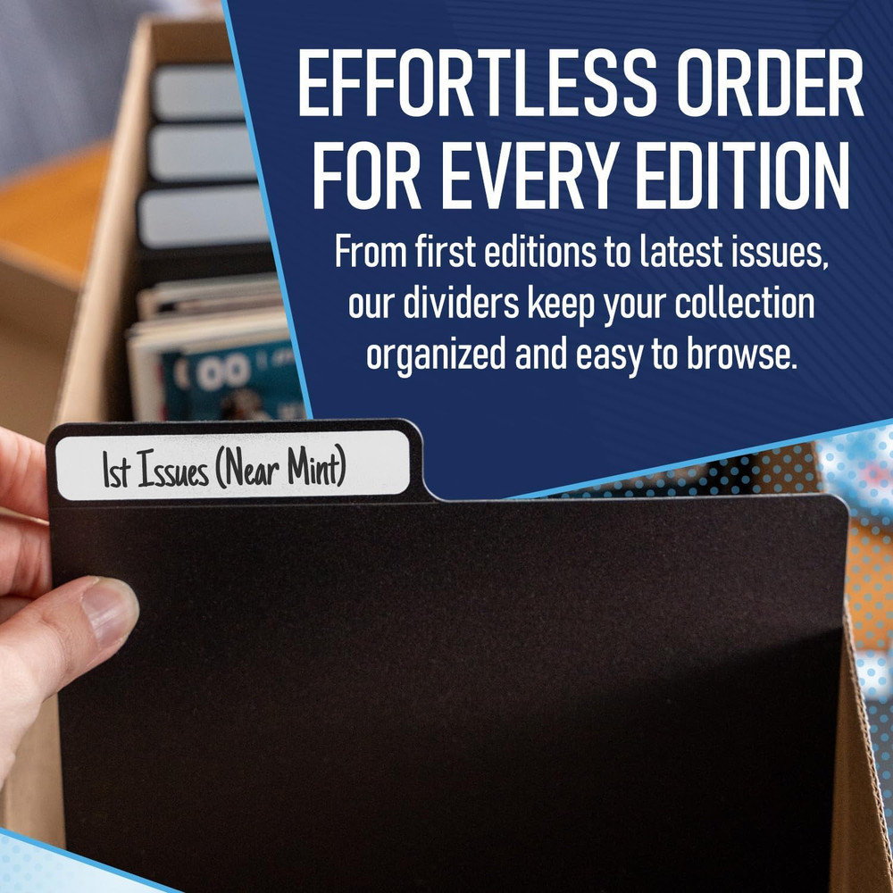 Black Comic Dividers (10 Pack) | 30PT Polyethylene Plastic, Bins, Cabinets, Lib