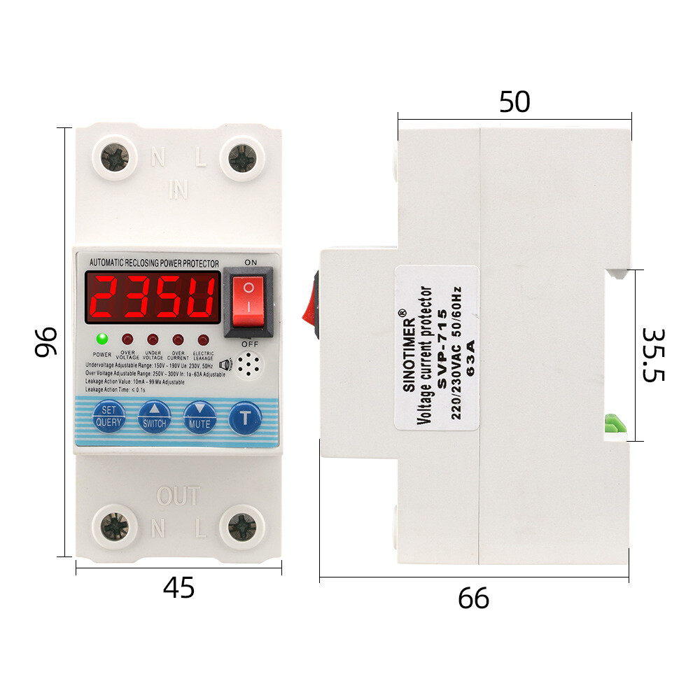 63A Multifunctional Overvoltage Undervoltage Leakage Short Circuit Overcurrent