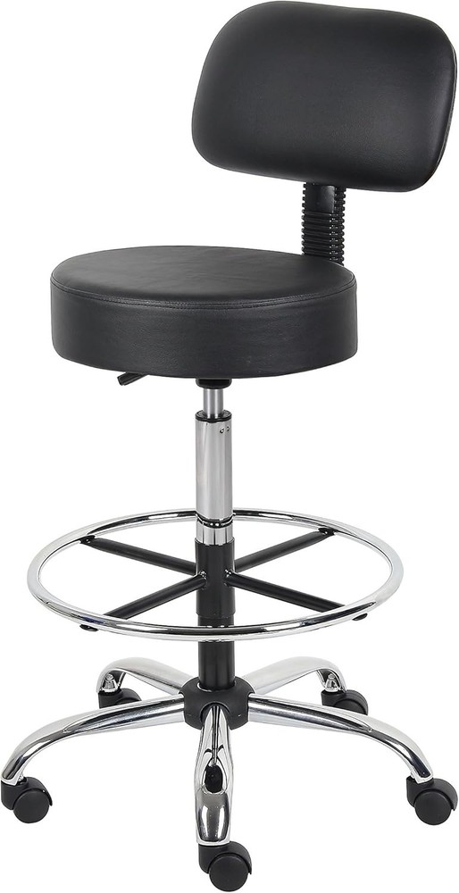 Durable Antimicrobial Vinyl Drafting Stool with Chrome Base - Black Elegance