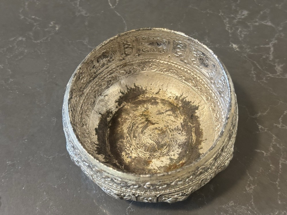 Masterwork Burmese Thabeik Bowl - Deep Repoussé - High-Def Embossed Figures