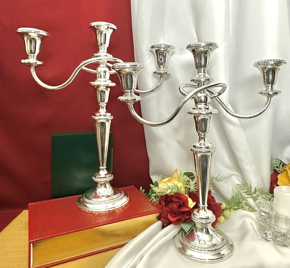 Sterling Silver Crown Candelabras Silver Candle Holders 15” Candlesticks Pair ~