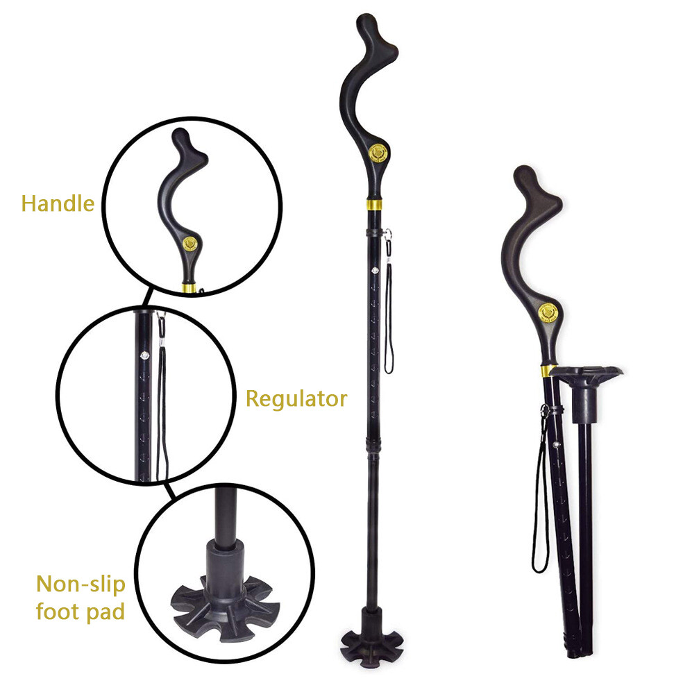 Adjustable Height Walking Stick Aluminum Alloy Foldable Straight Posture Cane