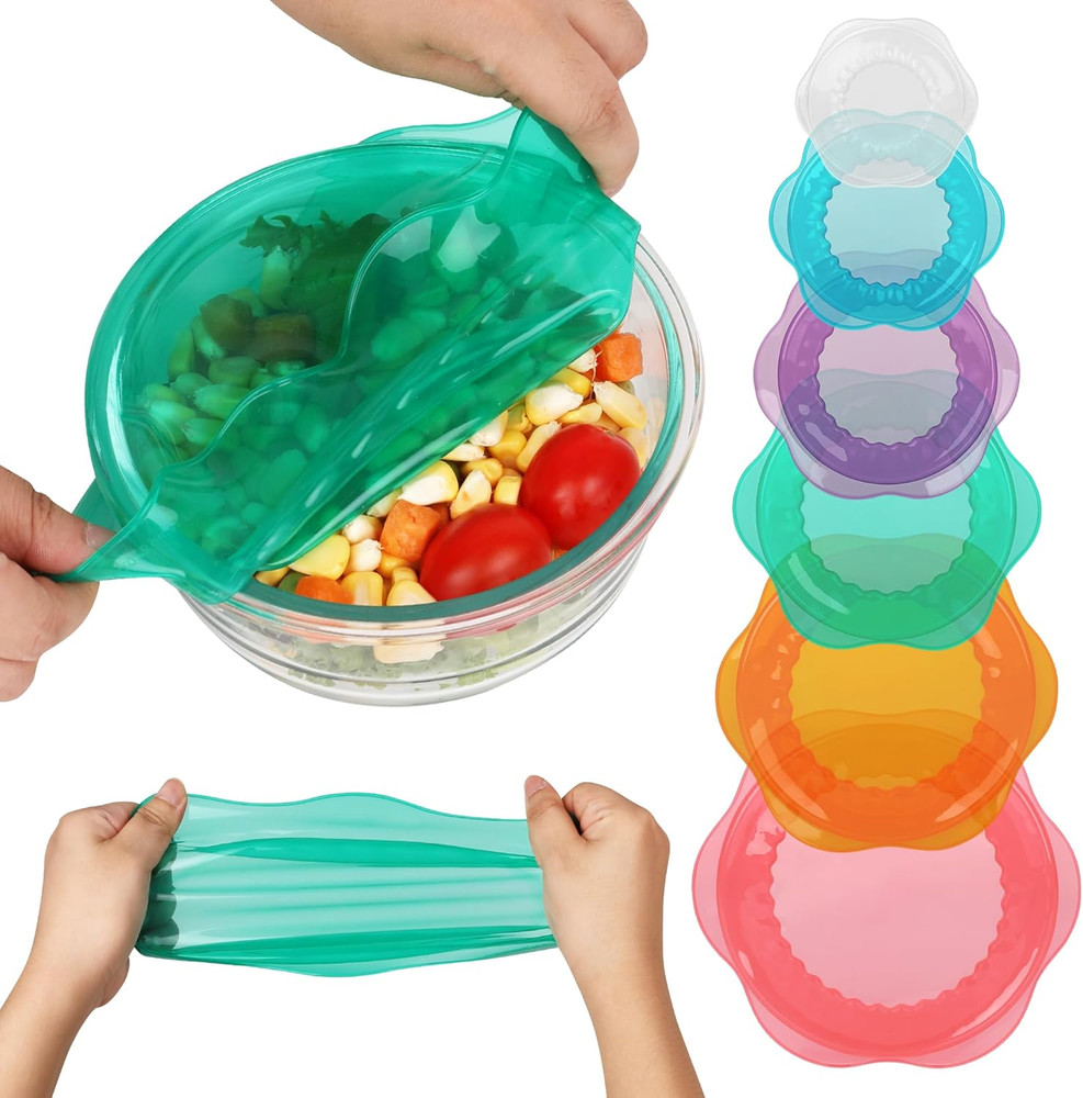 Silicone Stretch Lids for Fridge, Reusable Bowl Covers for Cup, Cans, Jars, etc