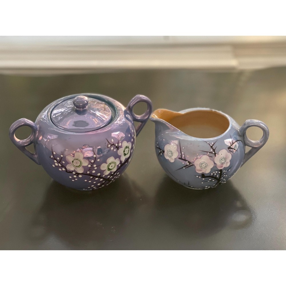 Vintage Japanese Lusterware Creamer and Sugar Bowl Set Spring Easter