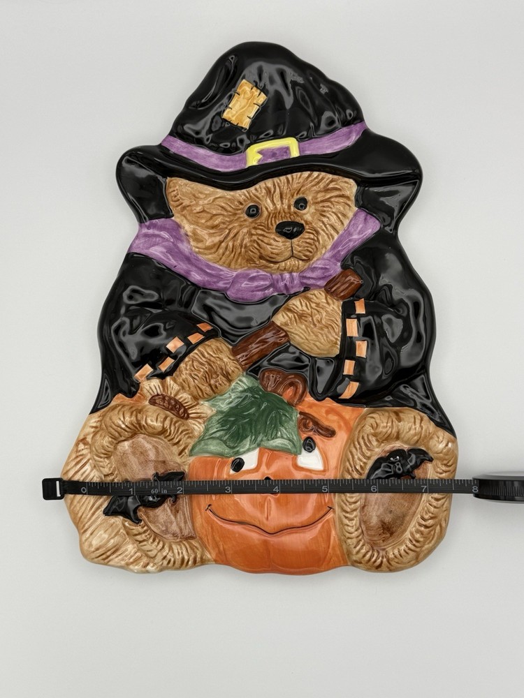 Whimsical Fall / Halloween Bear Witch Pumpkin Ceramic Serving Plate