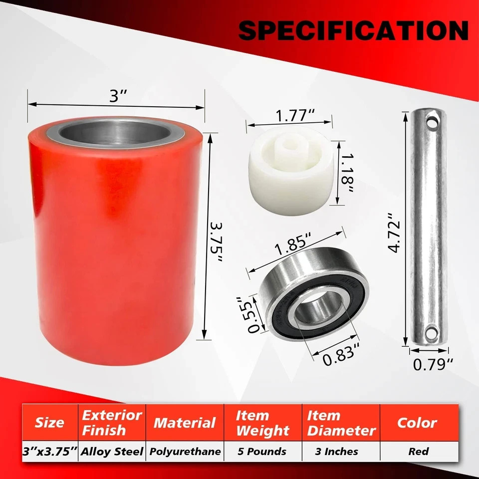 Pallet Jack/Truck Load Wheels Full Set with Axles and Entry Exit Roller 3" x