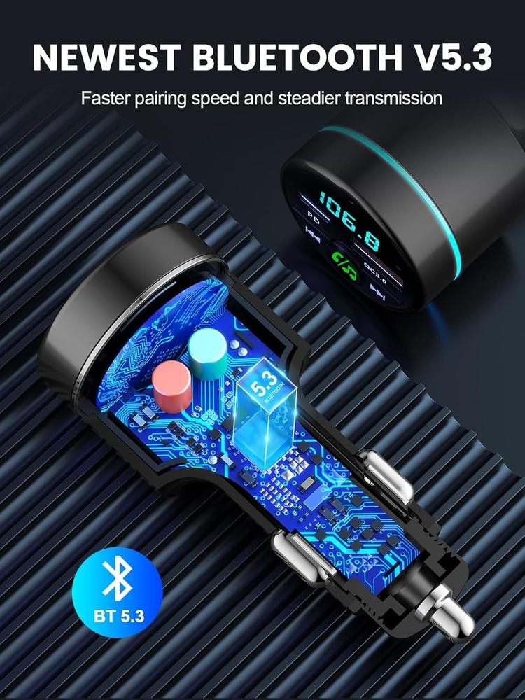 Compact Bluetooth Car Adapter with Noise Cancelling Hands-Free Call Feature