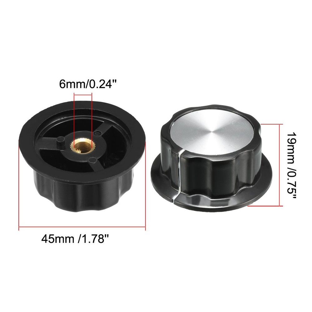 2Pcs 44.5x19mm Silver Top Potentiometer Volume Control Rotary Knobs 6mm Hole