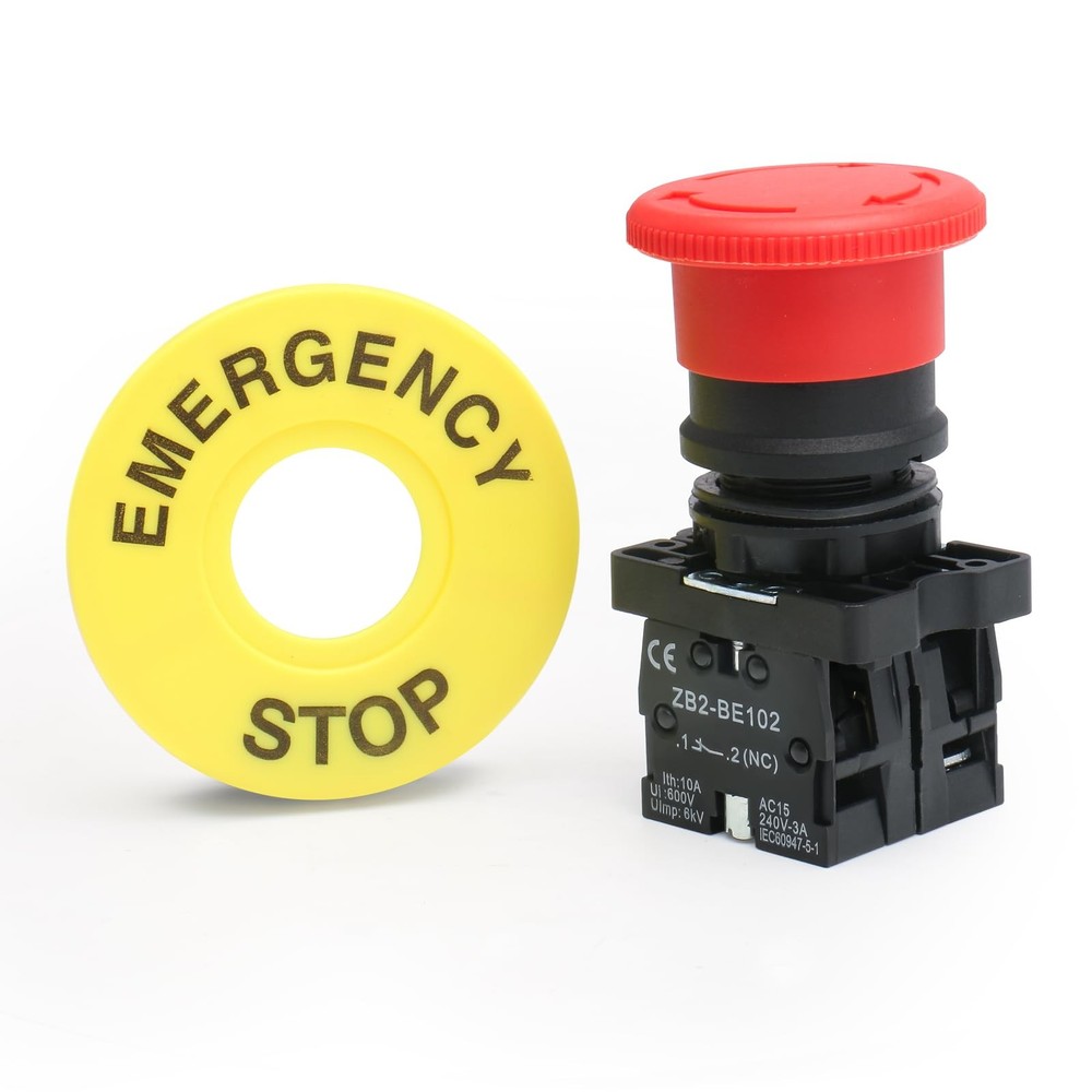 Baomain 22mm Push Button Switch 2NC N/C Red Mushroom Emergency Stop 600V