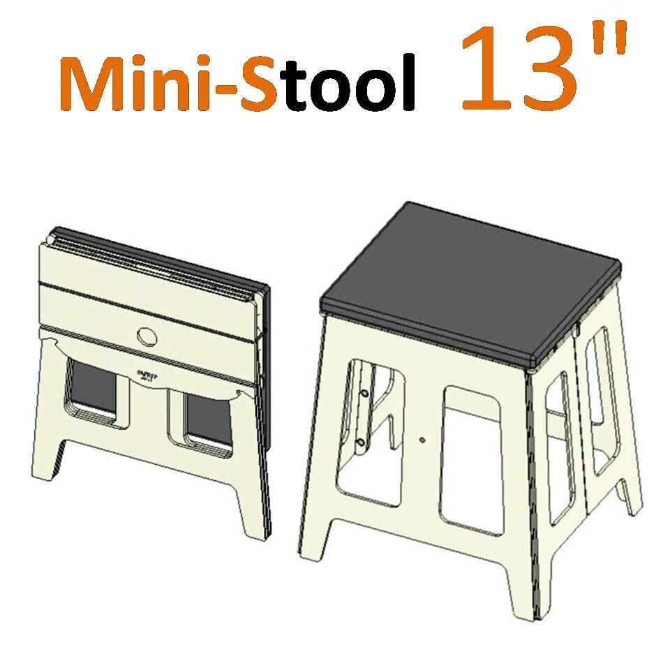 Padded portable Mini-Stool 13"/33 cm. Flat-folding compact lightweight seat/step