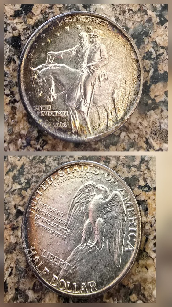 1925 STONE MOUNTAIN COMM. HALF DOLLAR- HIGH GRADE TONING RAINBOW TONING