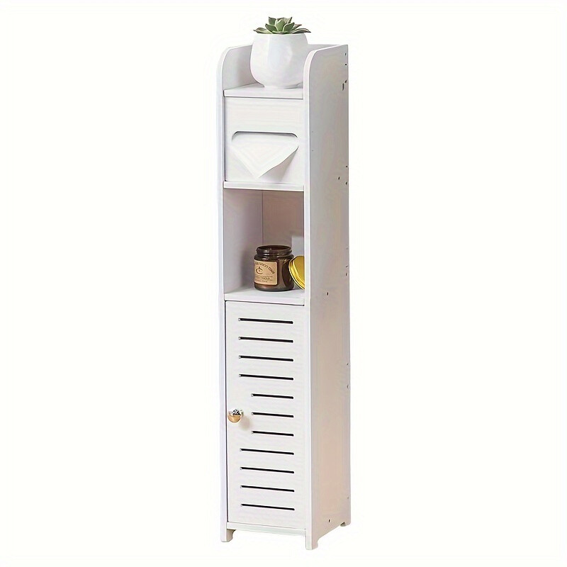 Slim Bathroom Storage Rack with Cupboard-Versatile Floor Standing Shelving Unit