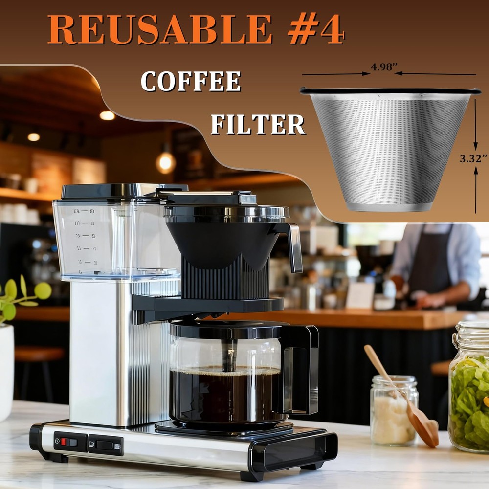 Reusable #4 Coffee Filter for Technivorm Moccamaster KBGV, KBT, 1, Silver