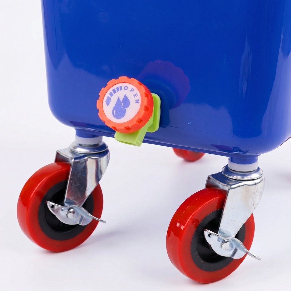 Blue Drink Dump Bin w/ Wheels – Dual Compartment Liquid & Trash Disposal