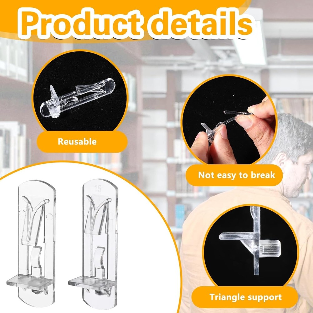 30PCS Plastic Locking Shelf Support Pegs, Clear Self-Locking Shelves Support Peg