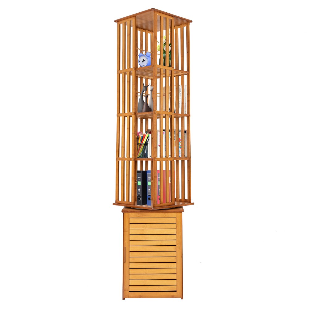 6-Tier Bamboo Rotating Bookshelf - Space-Saving Home Storage Solution
