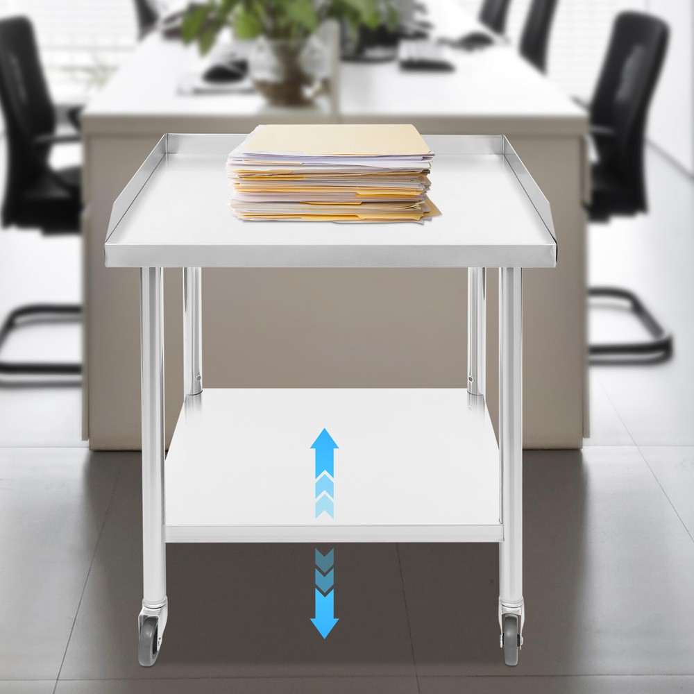 Stainless Steel 2-Tier Work Table with Adjustable Shelves and Wheels