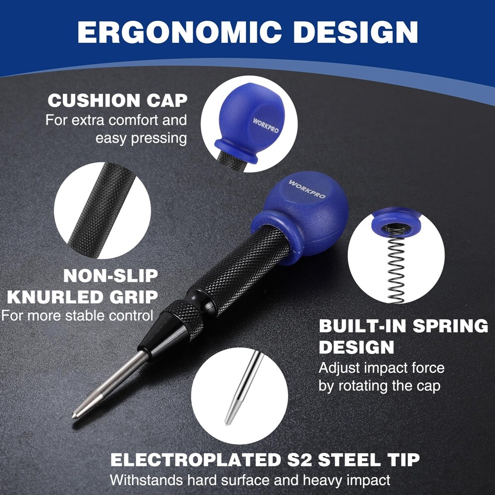 WORKPRO 5"Automatic Center Punch for Metal Adjustable Spring Loaded Center Punch