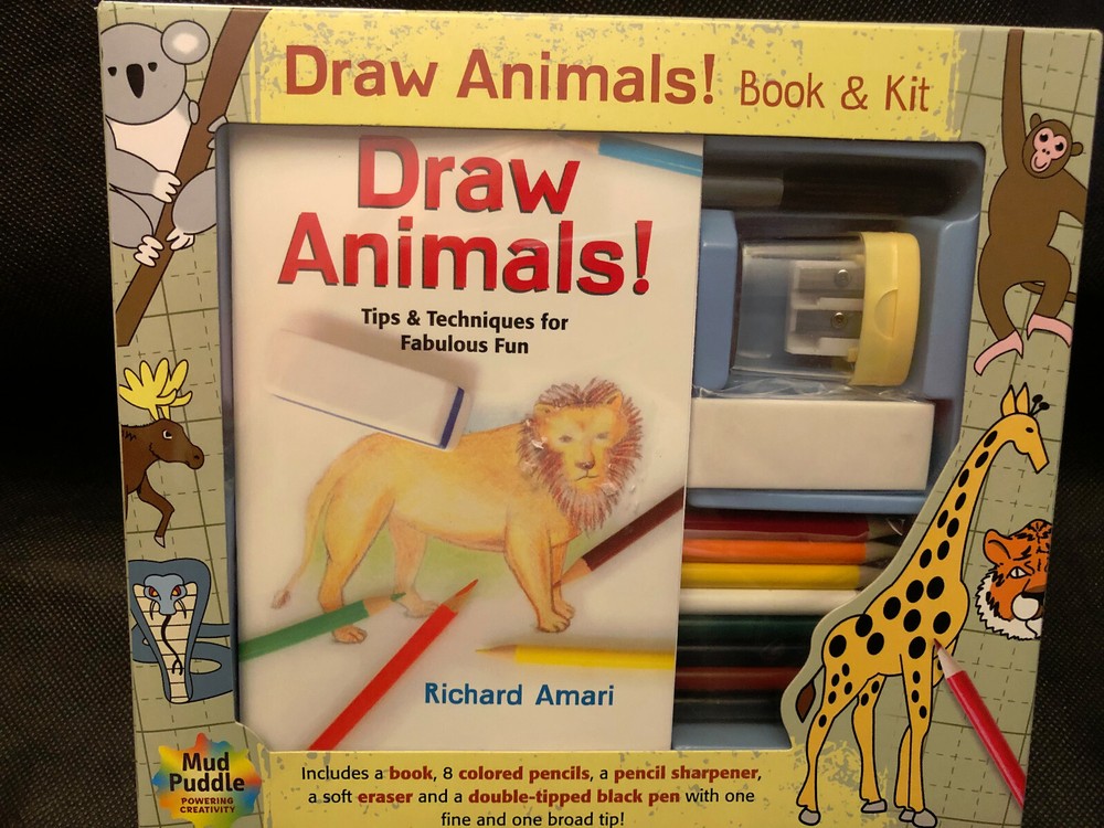 Draw Animals Tips And Techniques Kit Richard Amari Book, Pencils +++ New!