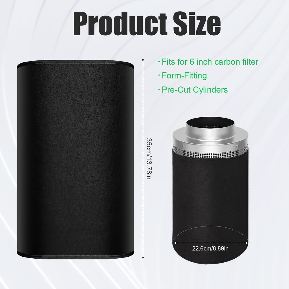 PEUTIER Prefilter Sleeve for 6 Inch Carbon Filter, Breathable, Medium, Black