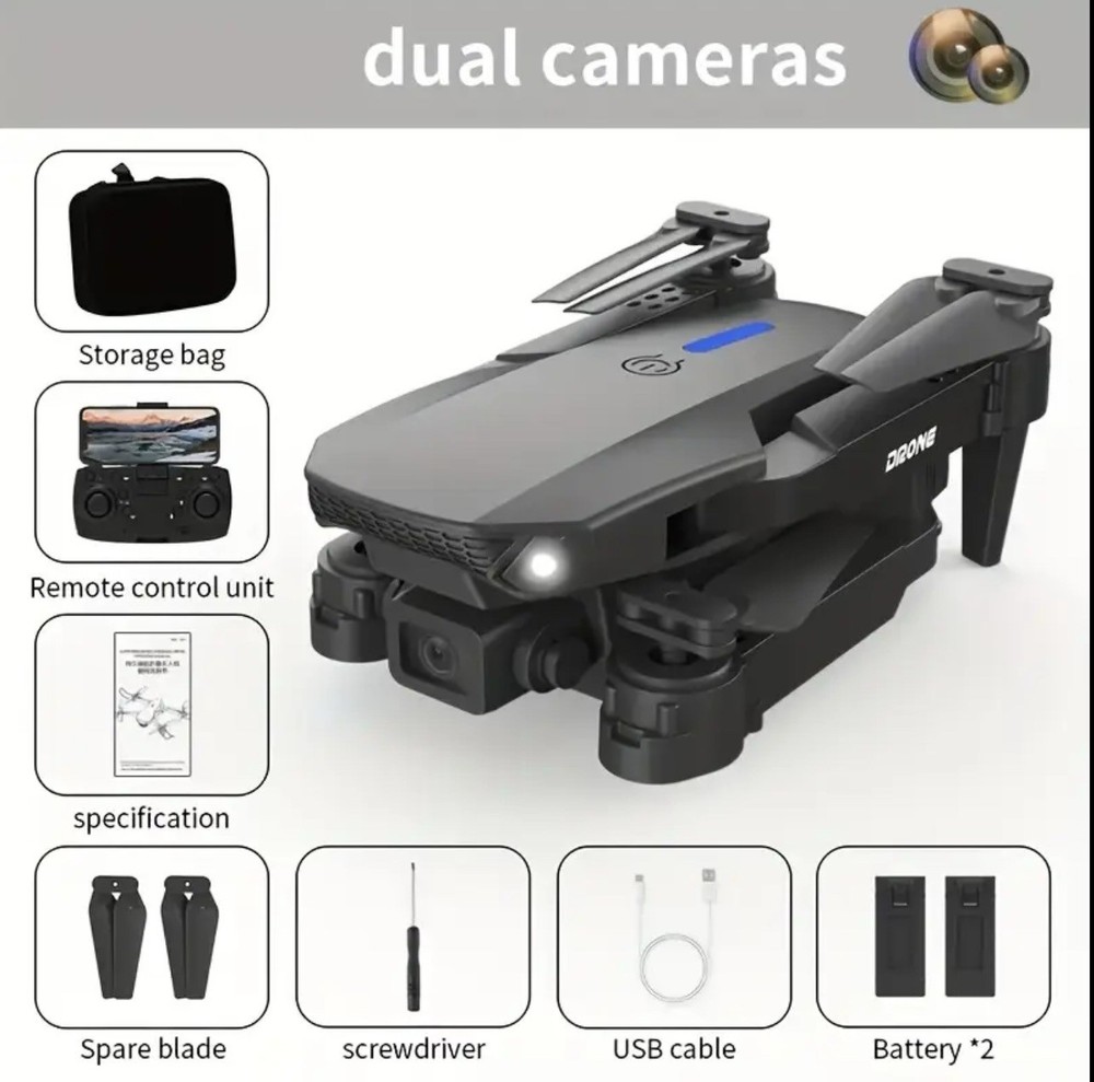 E88 Pro Drone Dual Camera Drone Obstacle Avoidance 4 Batteries Foldable 3 Speed
