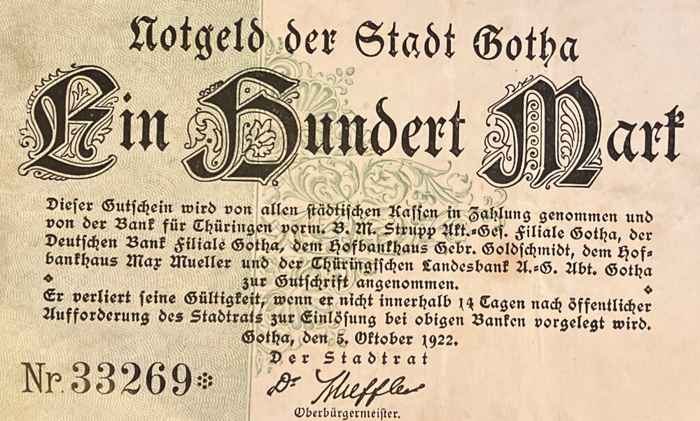 Germany Banknote. 100 Mark. Dated 1922.
