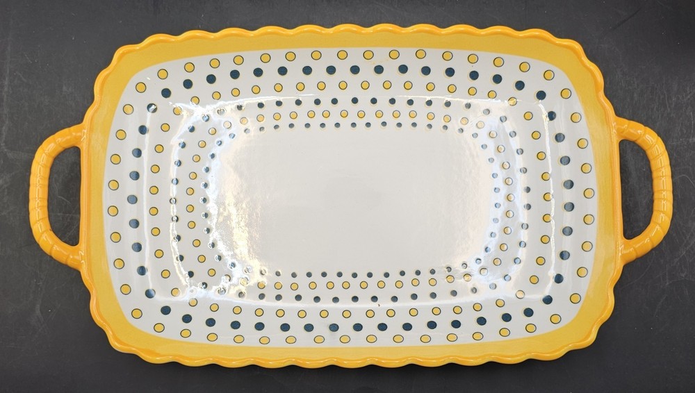 Beautiful Set of 3 Double Handle Rectangular Ceramic Serving Trays