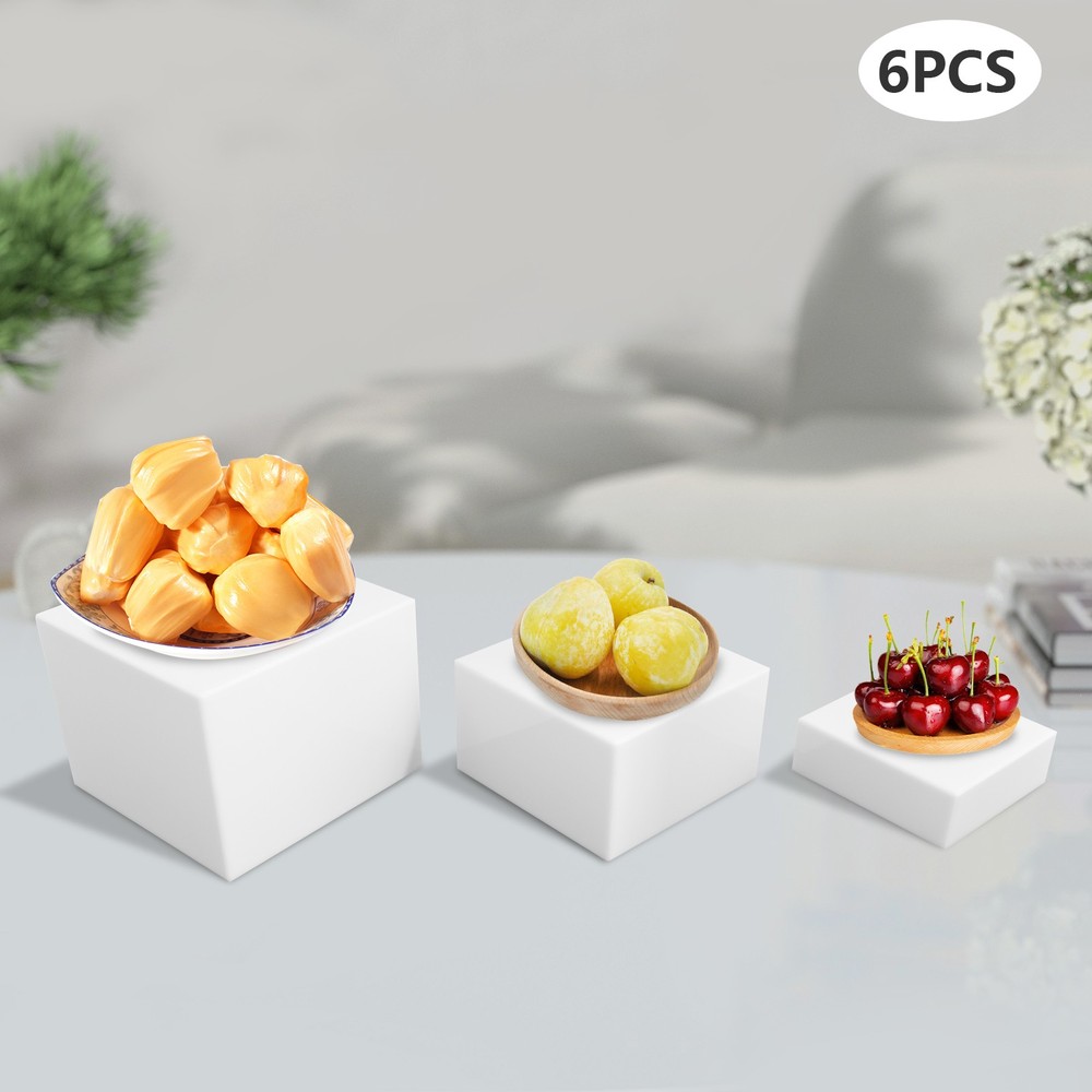 6Pcs White Rectangular Display Stands Pmma Tabletop Stands Three Sizes 11.02Lbs