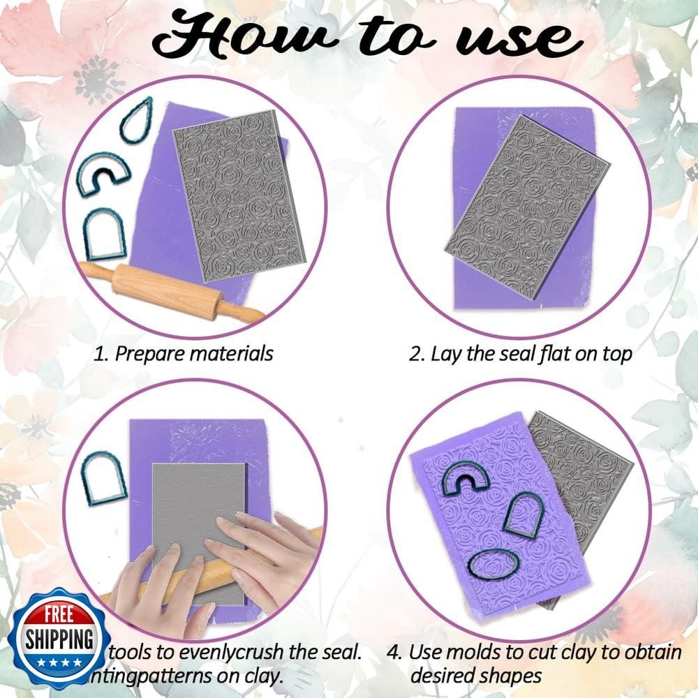 ACRNIGHEET 4PCS Polymer Clay Texture Sheets Set for Using with Clay Cutters,