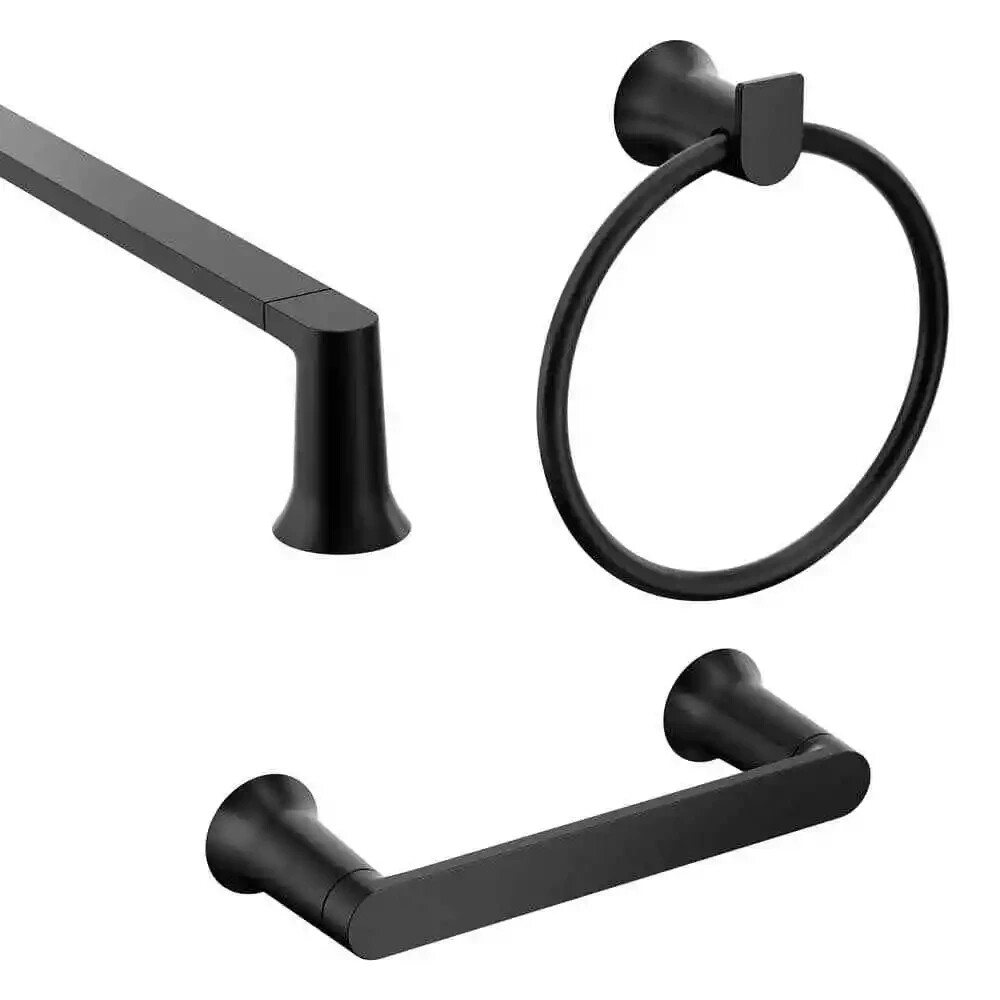 Moen Genta 3pc Bath Accessory Kit Towel Ring Towel Bar - MATTE BLACK - BH3633BL