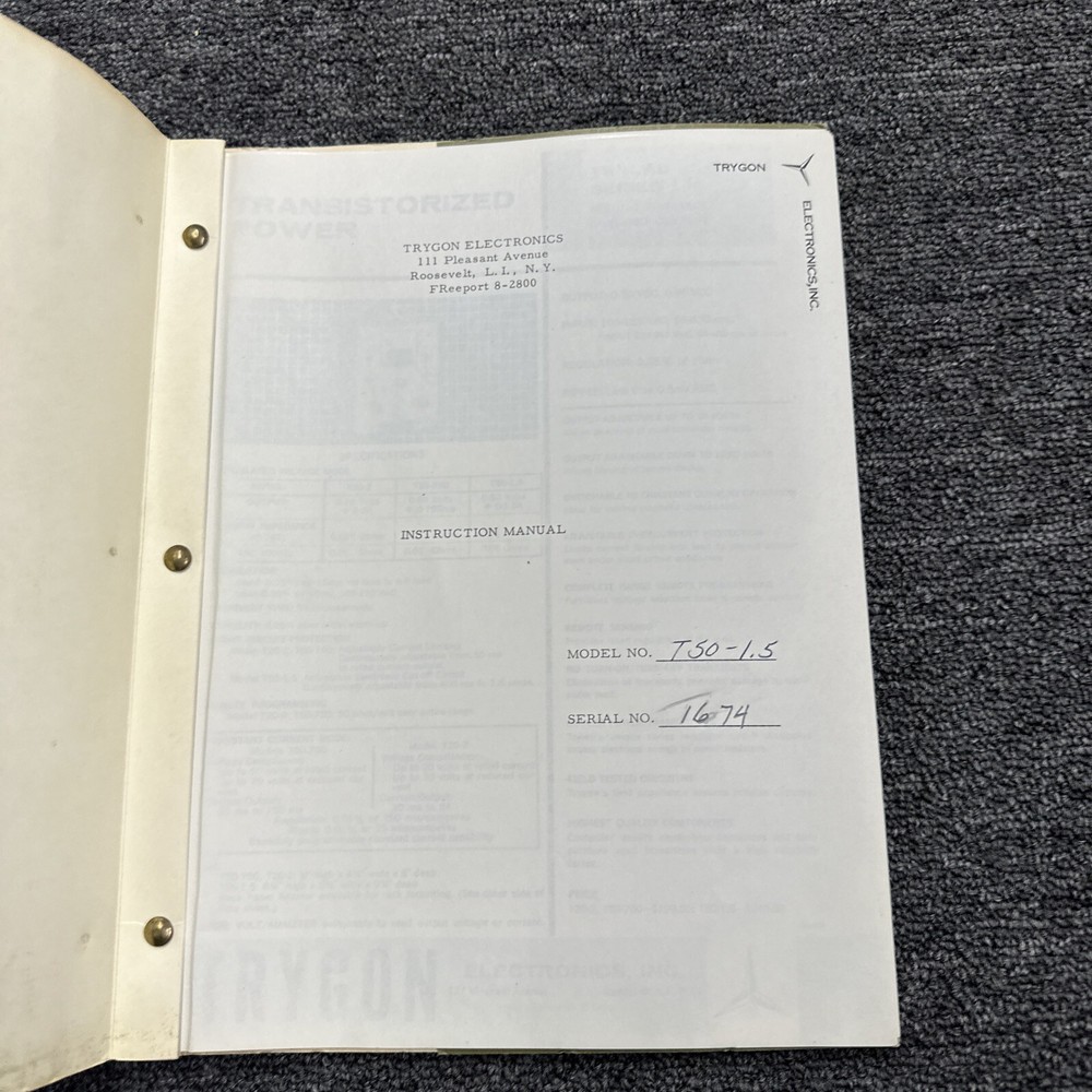 Trygon Model 750-1.5 Transistorized Power Instruction Manual