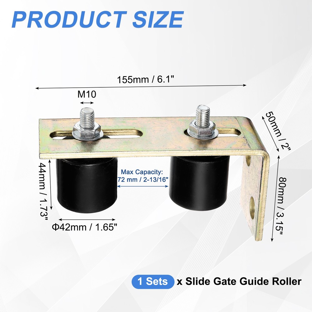 2Pcs Slide Gate Guide Roller 1.7" Nylon Gate Support Rollers with Bracket Black