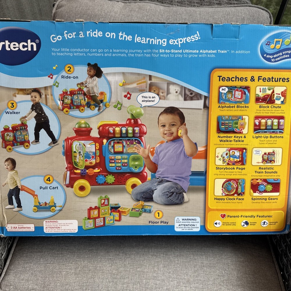 VTech Sit-to-Stand Alphabet Train 4 Ways To Play. Floor, Ride, Walker, Pull