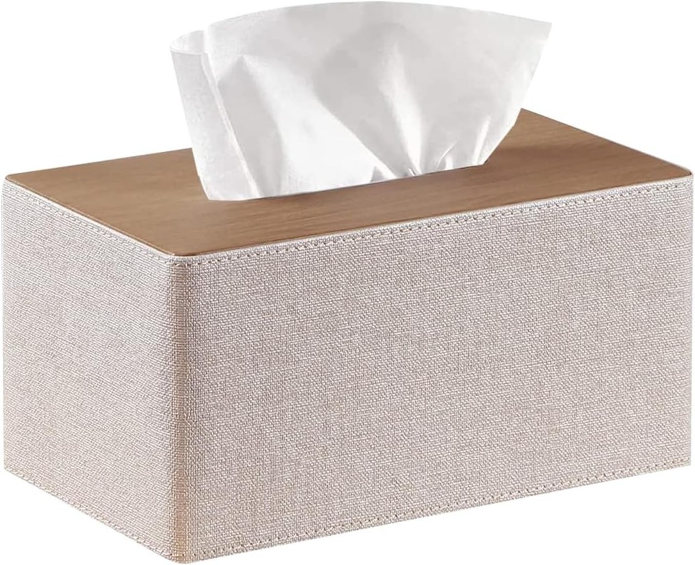 Larr Tissue Box Cover, Modern PU Leather Rectangular Facial Tissue